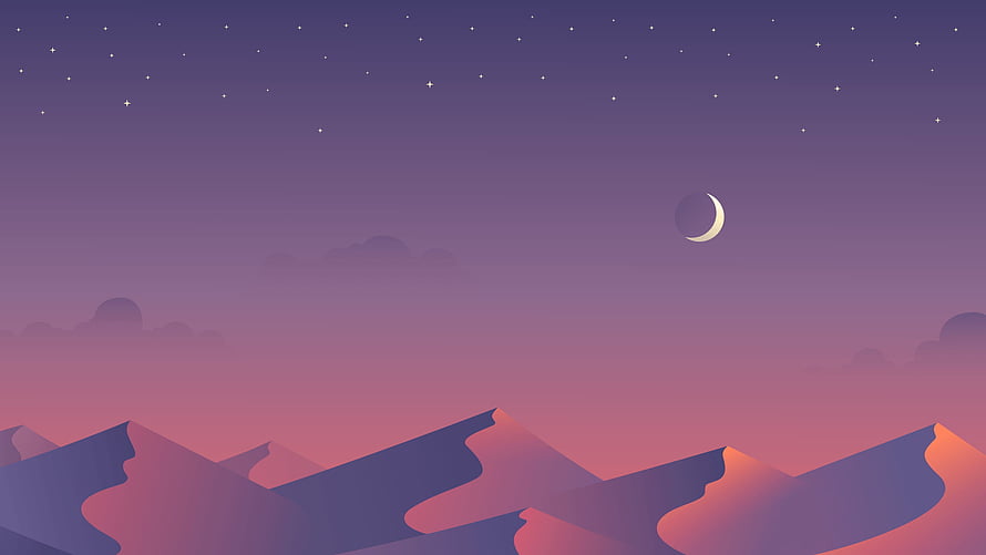 Minimalist Night Sky with Crescent Moon and Purple Mountain Silhouettes HD wallpaper