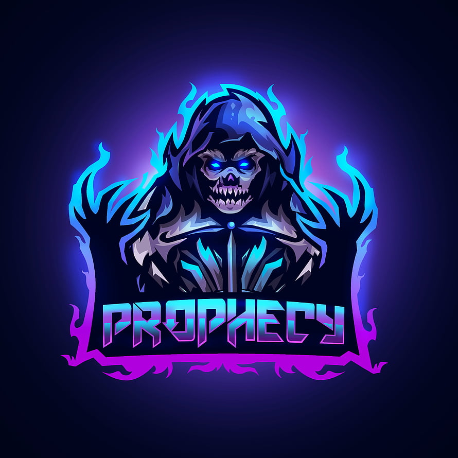 Prophecy Esports Mascot Featuring A Hooded Skeleton With Glowing Blue Flames And Neon Typography HD phone wallpaper