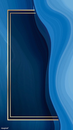 Elegant Blue Abstract Waves With Gold Geometric Frame Wallpaper HD phone wallpaper