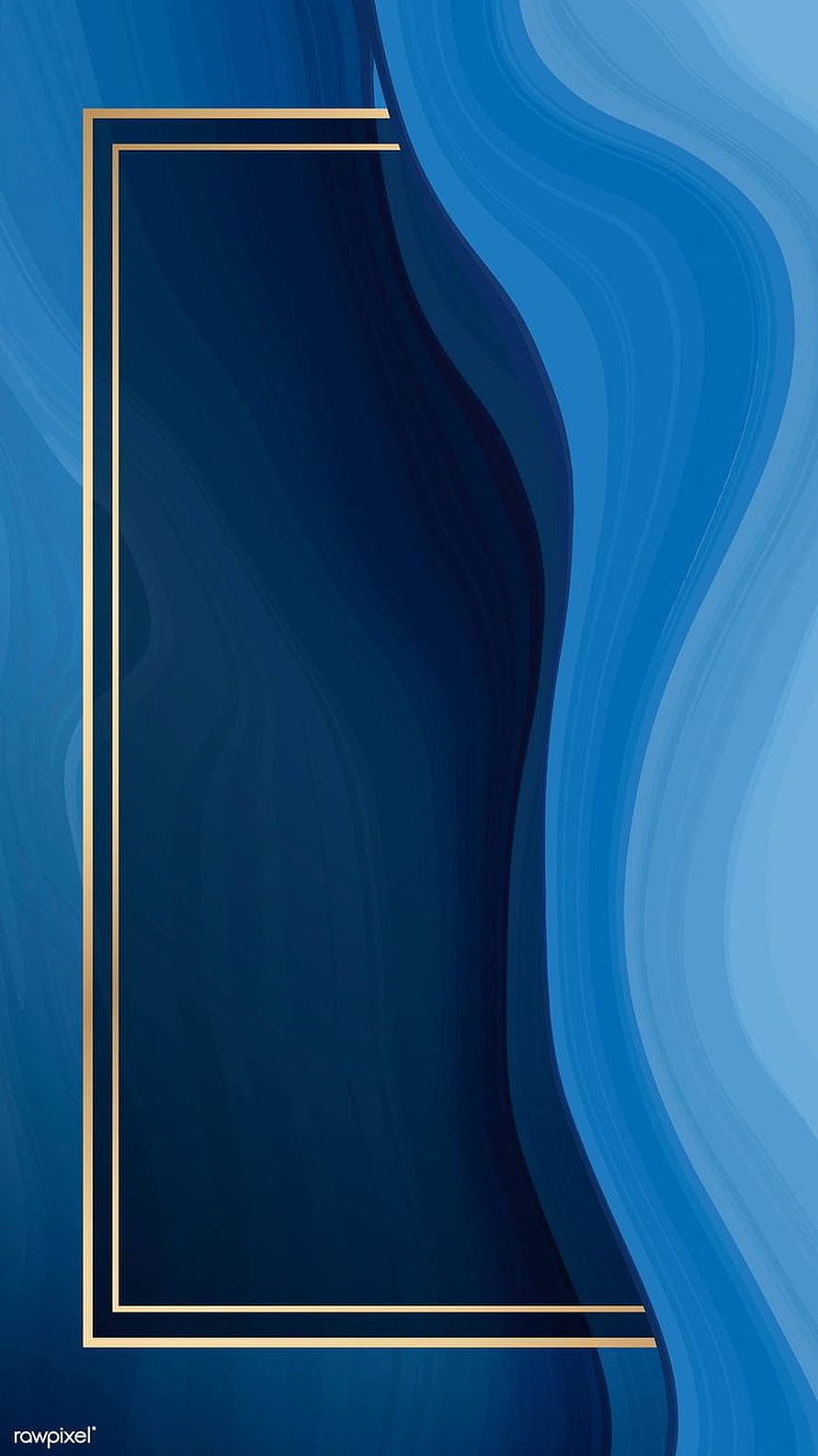 Elegant Blue Abstract Waves With Gold Geometric Frame Wallpaper HD phone wallpaper