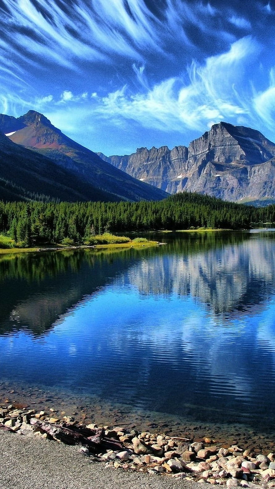Serene Mountain Lake Reflection with Dramatic Clouds and Pine Forest HD phone wallpaper