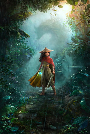 Fantasy female warrior in a mystical rainforest with glowing lantern and sword HD phone wallpaper