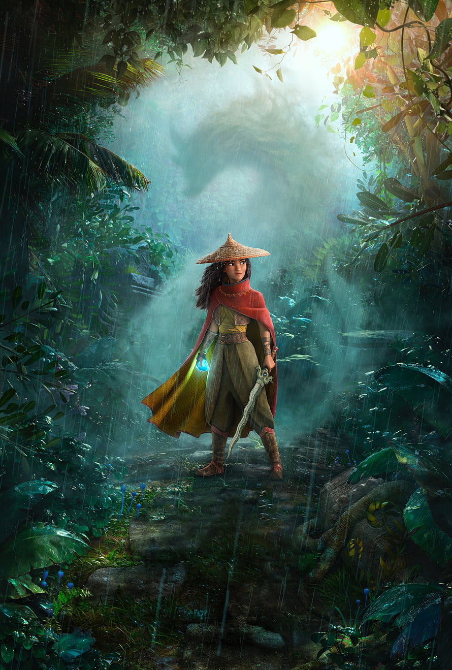 Fantasy female warrior in a mystical rainforest with glowing lantern and sword HD phone wallpaper