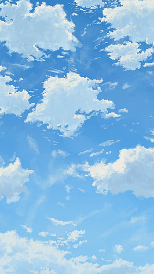 Serene Blue Sky With Fluffy White Clouds Anime Style Illustration HD phone wallpaper