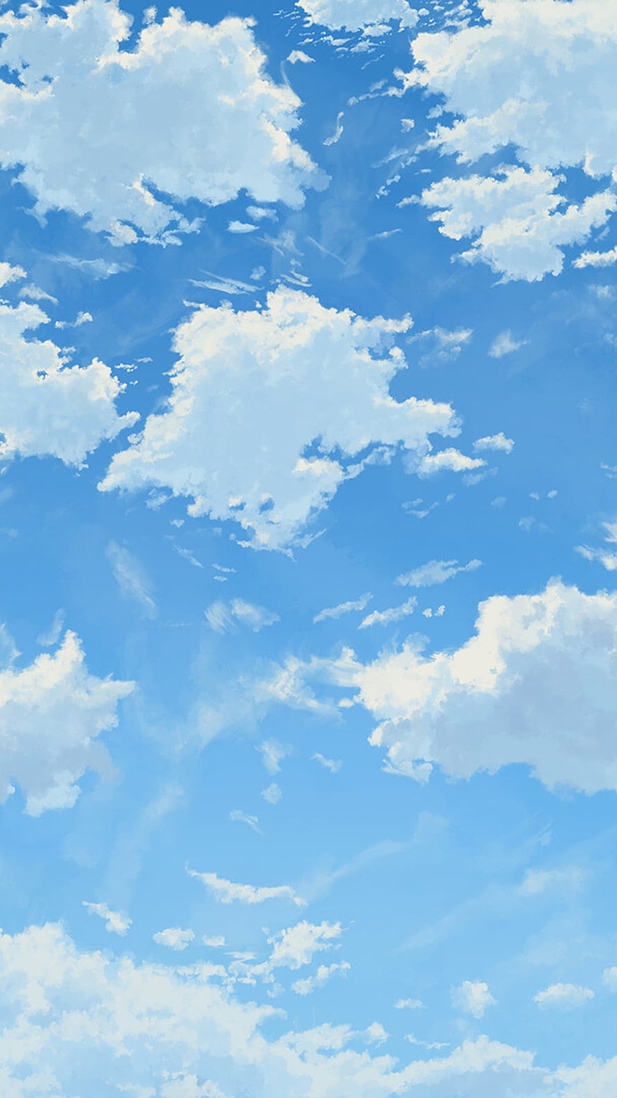 Serene Blue Sky With Fluffy White Clouds Anime Style Illustration HD phone wallpaper