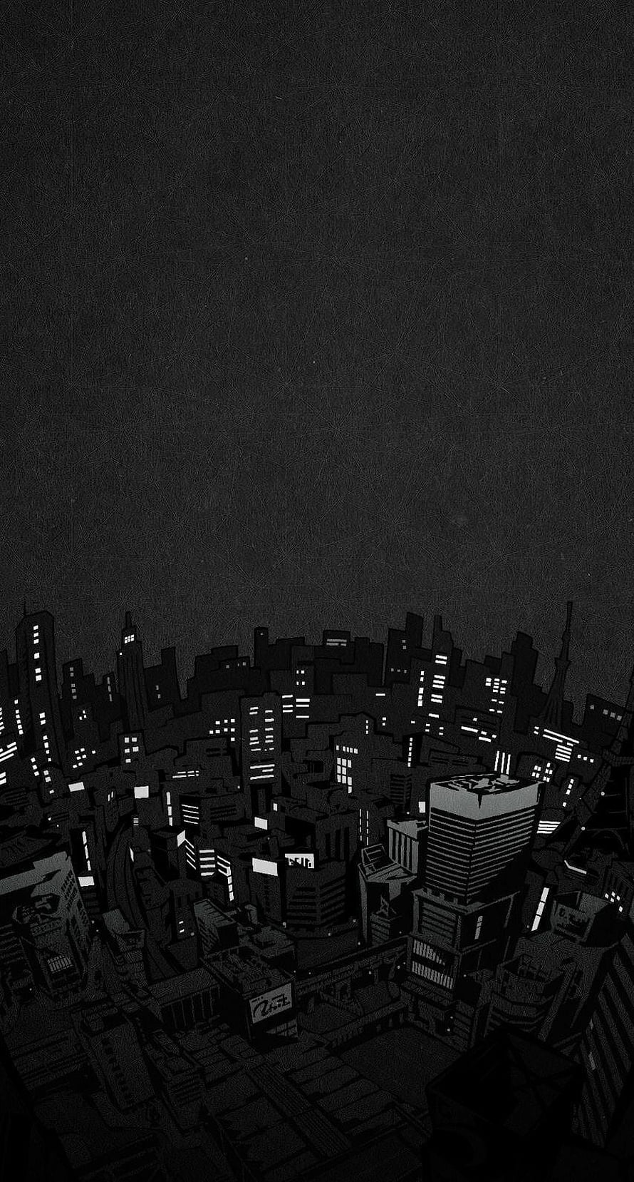 Dark Monochrome Anime Cityscape Night Skyline Wallpaper HD phone wallpaper
