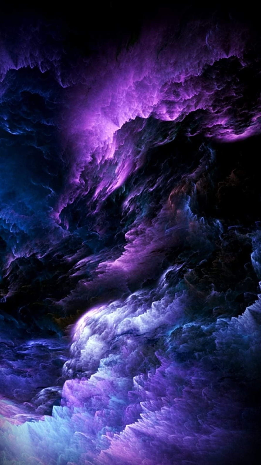 Vibrant Purple and Blue Clouds Swirling in a Dark Cosmic Sky HD phone wallpaper