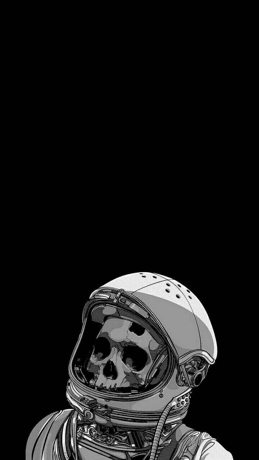 Monochrome Astronaut Helmet with Skull Inside, Dark Sci-Fi Digital Illustration HD phone wallpaper