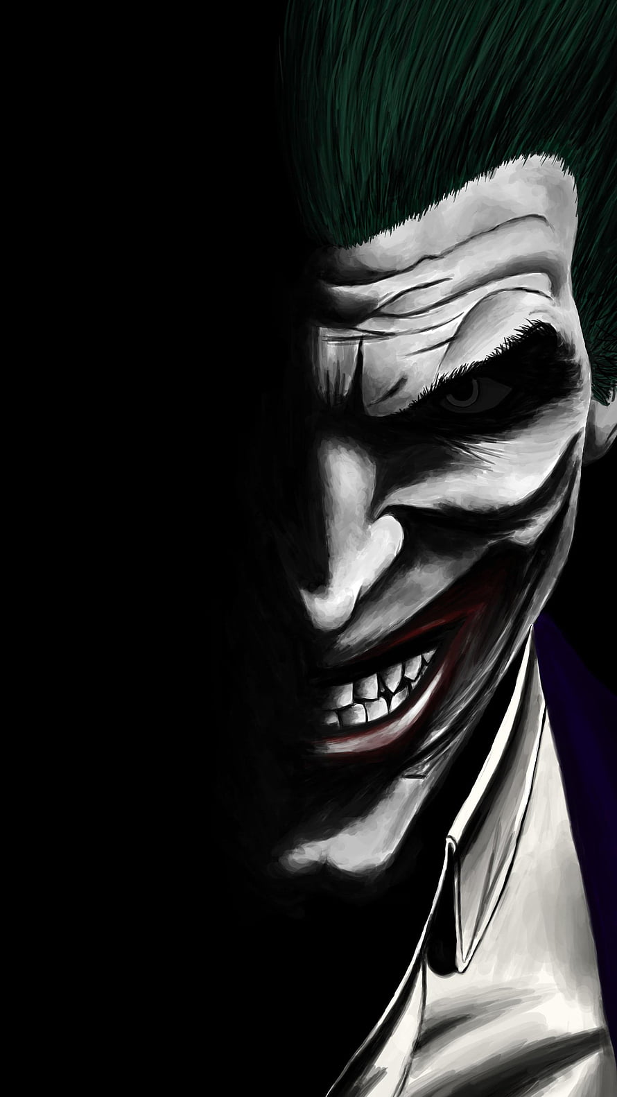 Dark and Menacing Joker Portrait with Green Hair and Sinister Grin HD phone wallpaper