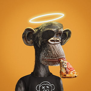 Bored Ape Yacht Club NFT Character Wearing Eyepatch and Holding Pizza Slice HD phone wallpaper