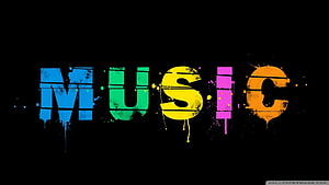Vibrant Grunge Music Typography with Colorful Paint Splatter on Black Background HD wallpaper