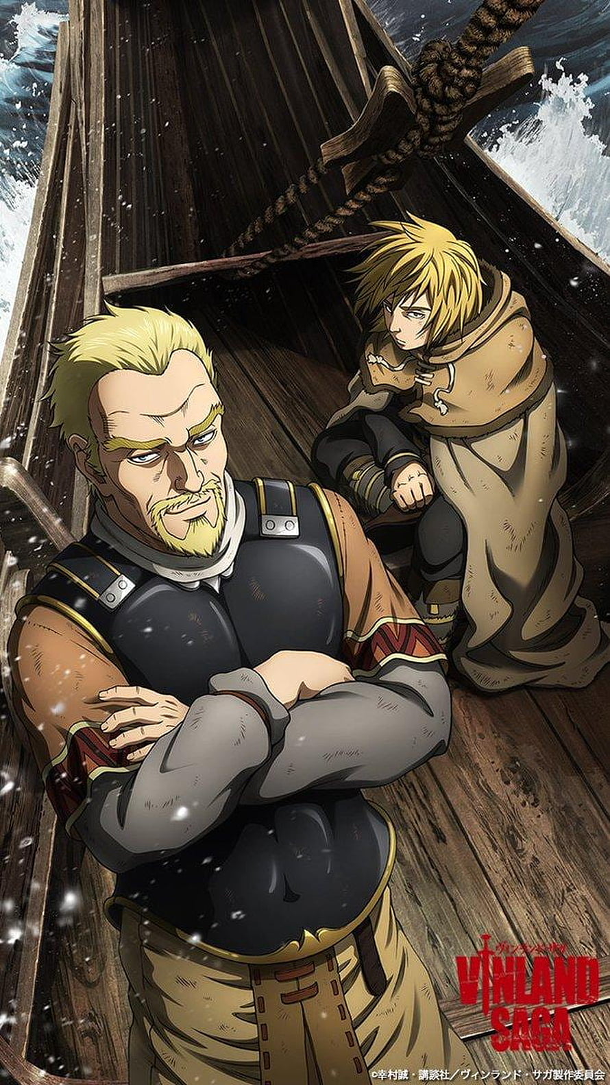 Vinland Saga Askeladd and Thorfinn Aboard a Viking Longship in Snowfall HD phone wallpaper