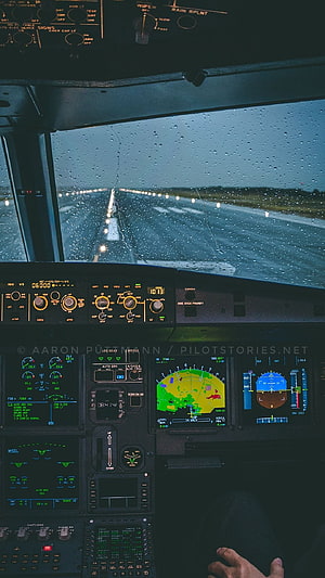 Airbus A320 Cockpit View During Rainy Landing Approach HD phone wallpaper
