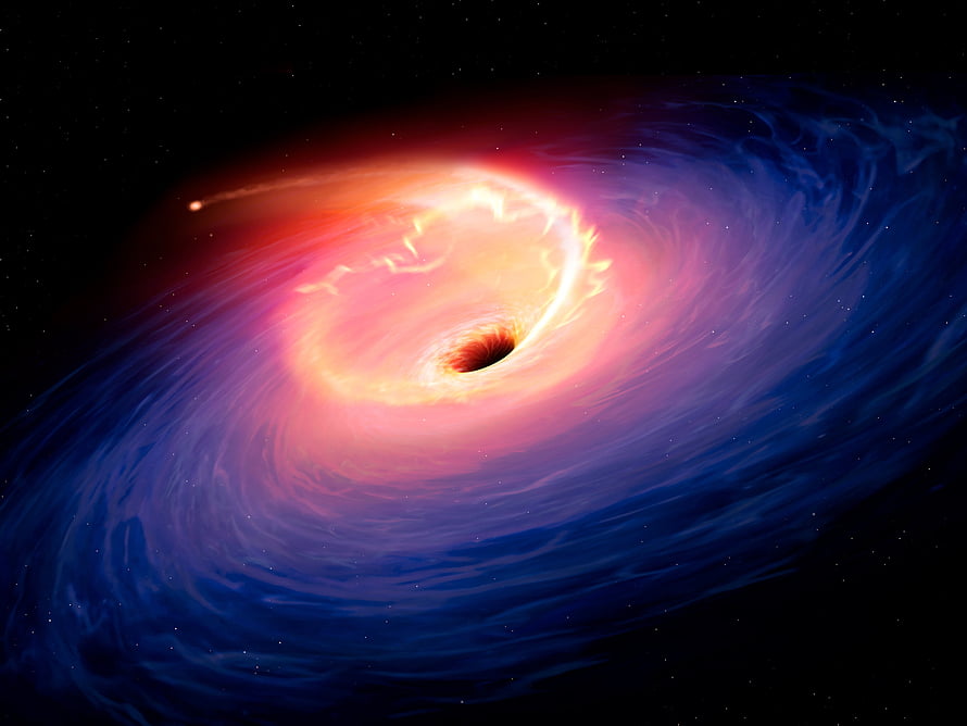 Vibrant Black Hole with Swirling Accretion Disk and Cosmic Nebula Clouds in Deep Space HD wallpaper
