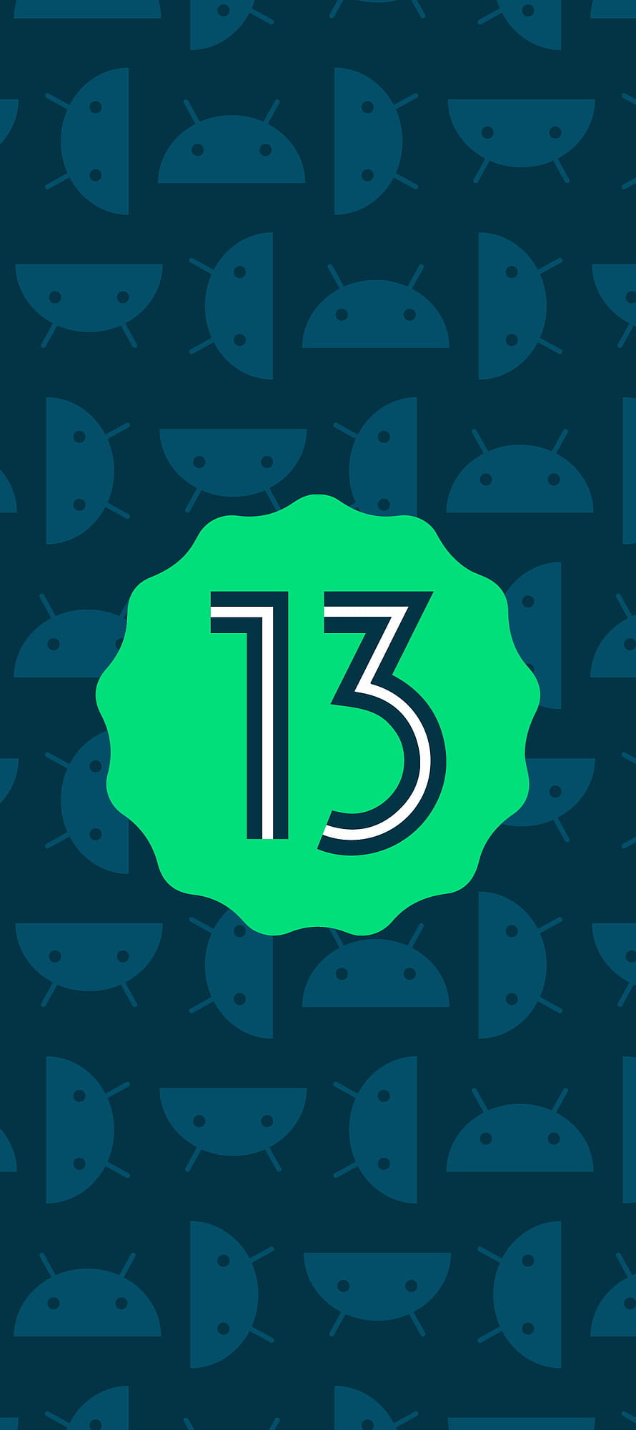 Android 13 Green Badge Logo on Dark Blue Robot Pattern Background HD phone wallpaper
