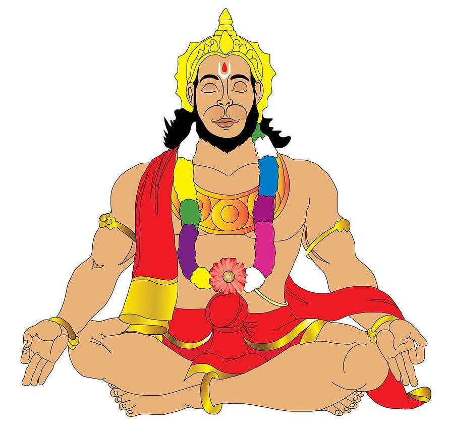 Hansuman Hanuman Sitting in Meditation Pose with Colorful Garland and Golden Crown, Hanuman Ji Animated (Page 1), Cartoon Hanuman HD wallpaper