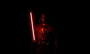 Darth Vader holding a red lightsaber in a dark cinematic scene HD wallpaper