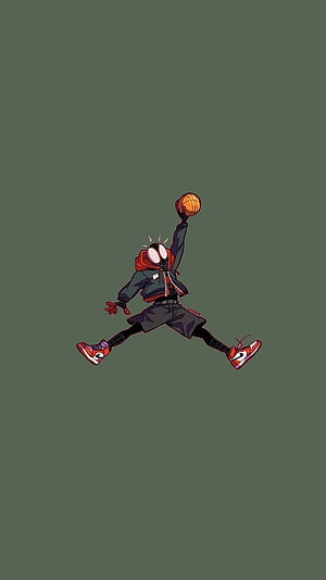 Miles Morales Spider-Man Basketball Slam Dunk Illustration, Spiderman x Jordan, Miles Morales HD phone wallpaper