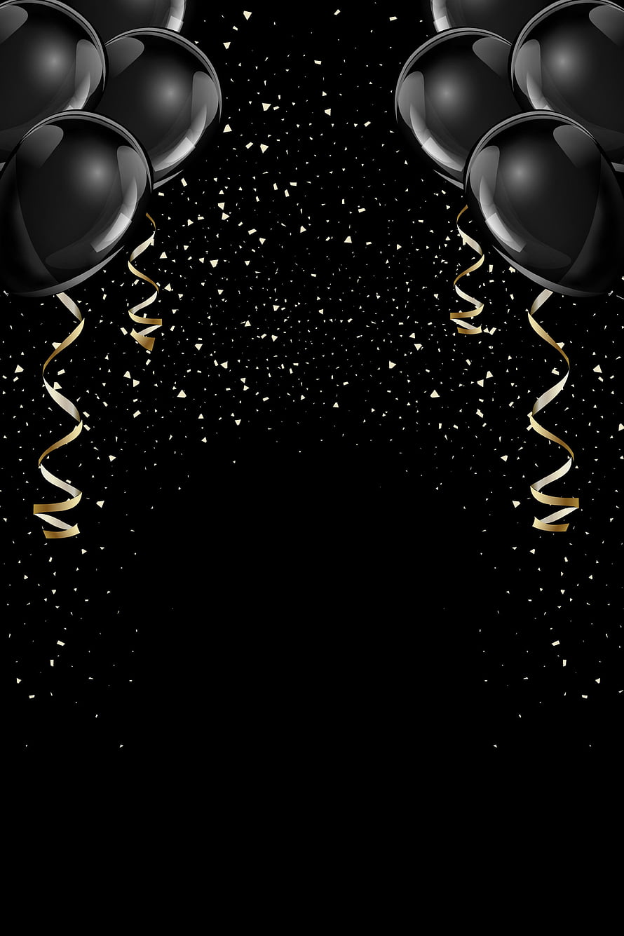 Elegant Black and Gold Balloon Celebration with Confetti and Streamers on Dark Background HD phone wallpaper