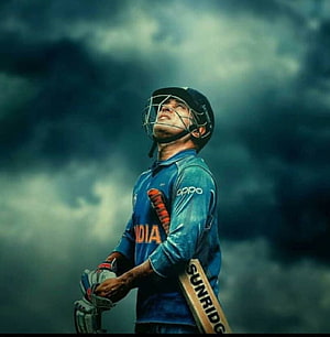 Virat Kohli in Indian Cricket Team Jersey Looking Up at Stormy Sky HD phone wallpaper