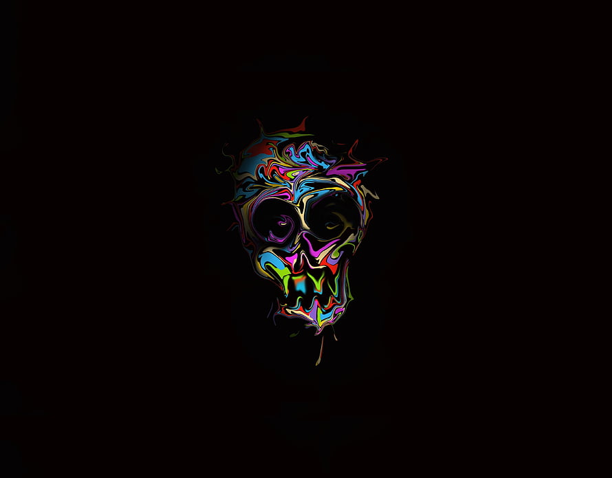 Vibrant Glitch Art Skull with Neon Liquid Colors on Black Background HD wallpaper