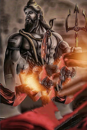 Lord Shiva Holding Trishul and Damru with Snake and Fire HD phone wallpaper
