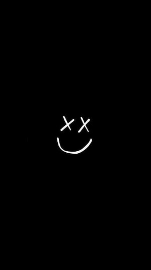 Minimalist White X-Eye Smiley Face Icon on Solid Black Background HD phone wallpaper