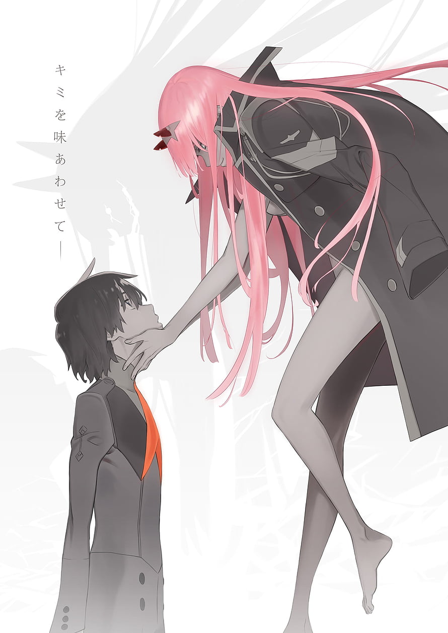 Zero Two and Hiro from Darling in the Franxx anime illustration HD phone wallpaper