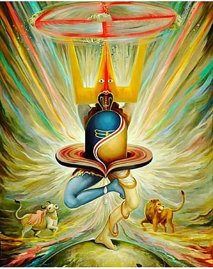 Lord Shiva Cosmic Dance with Nandi and Lion in Vibrant Spiritual Art HD phone wallpaper