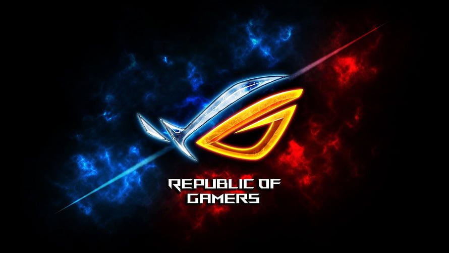 Asus Republic of Gamers Logo with Blue and Red Smoke on Black Background HD wallpaper