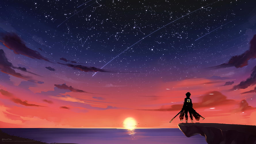 Demon Slayer Tanjiro Kamado Anime Wallpaper Sunset Cliff HD wallpaper