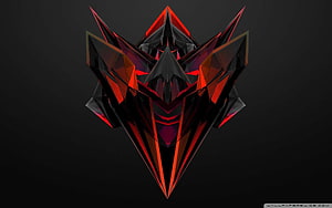 Aggressive Red and Black Geometric Gaming Mask with Sharp Angular Facets HD wallpaper