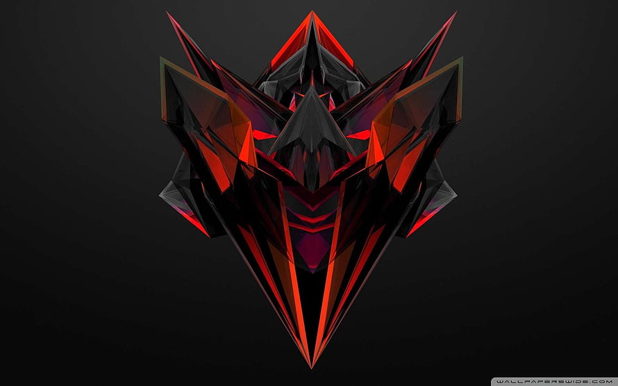 Aggressive Red and Black Geometric Gaming Mask with Sharp Angular Facets HD wallpaper