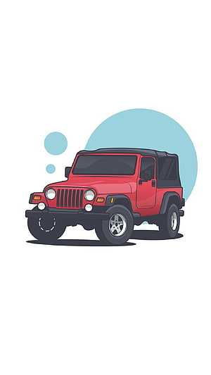 Red Jeep Wrangler Cartoon Illustration Vector Art HD phone wallpaper