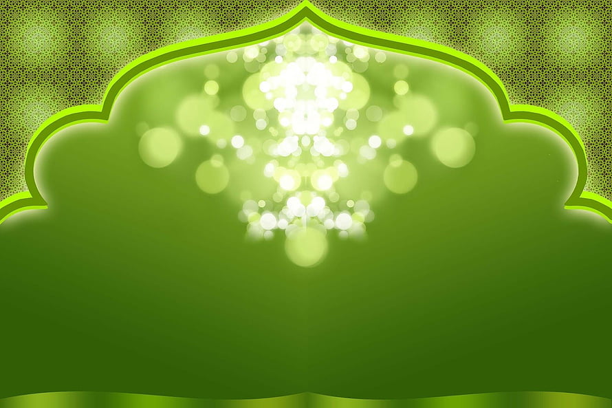 Elegant Green Islamic Arch Background With Bokeh Lights And Geometric Pattern HD wallpaper