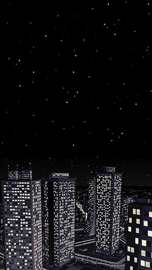 Pixel Art Night City Skyline With Starry Sky And Illuminated Skyscrapers HD phone wallpaper