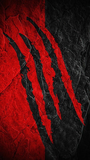 Red and Black Claw Scratch Texture on Cracked Stone Surface HD phone wallpaper