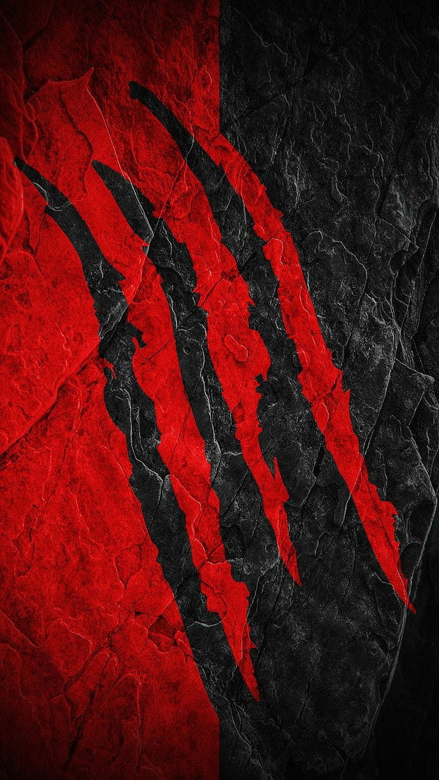 Red and Black Claw Scratch Texture on Cracked Stone Surface HD phone wallpaper