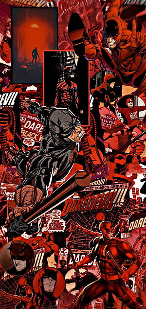 Daredevil Comic Book Collage Wallpaper Featuring Marvel Comics Artwork and Action Scenes HD phone wallpaper