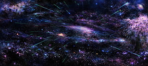 Starry Night Sky with Shooting Stars and Glowing Tree Branches HD wallpaper
