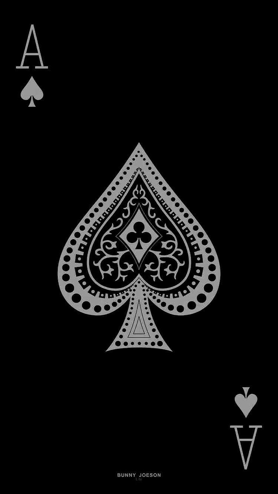 Minimalist Ace of Spades Playing Card Design with Intricate Ornamental Patterns on Black Background HD phone wallpaper