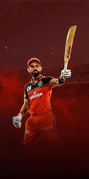 Virat Kohli in Royal Challengers Bangalore Jersey Celebrating with Cricket Bat HD phone wallpaper