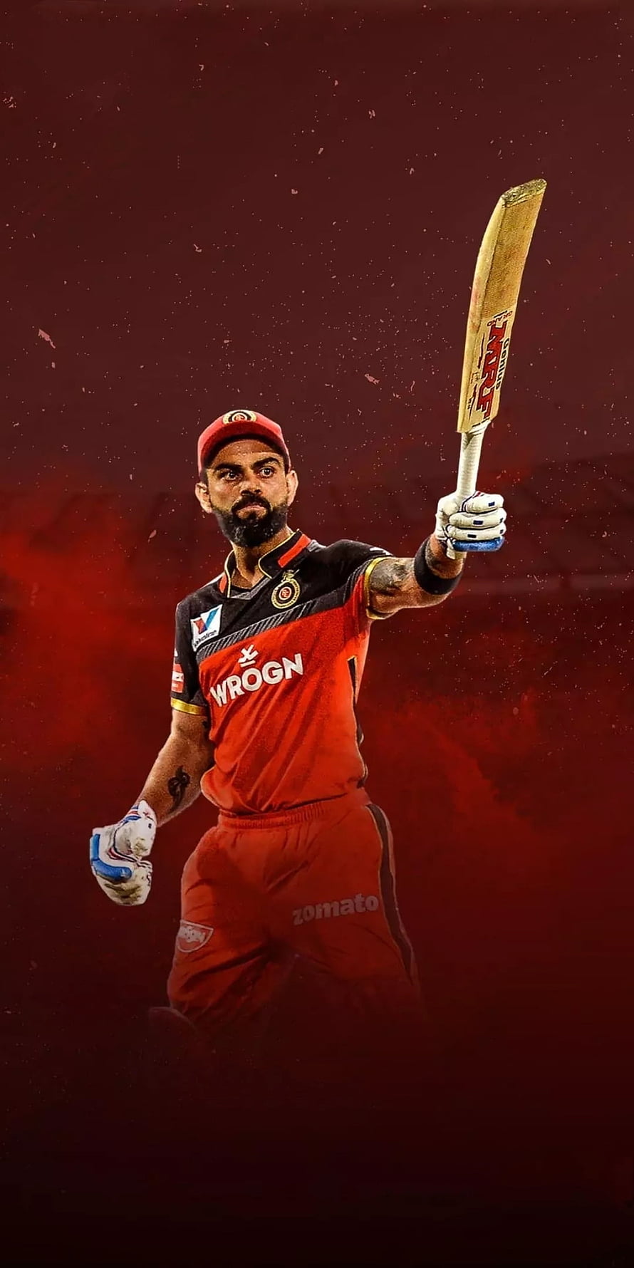 Virat Kohli in Royal Challengers Bangalore Jersey Celebrating with Cricket Bat HD phone wallpaper