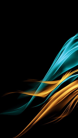 Abstract Blue and Gold Flowing Ribbons on Black Background HD phone wallpaper