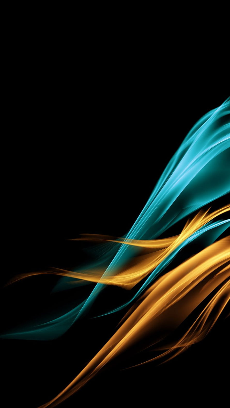 Abstract Blue and Gold Flowing Ribbons on Black Background HD phone wallpaper