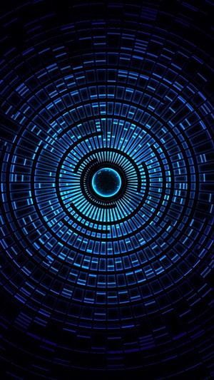 Abstract Blue Neon Tunnel With Concentric Circles And Glowing Grid Pattern HD phone wallpaper