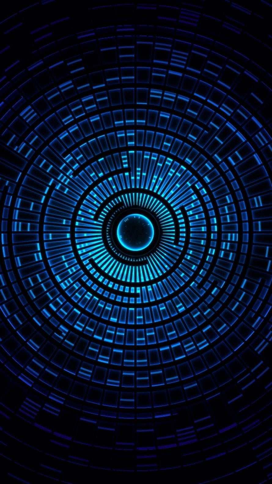 Abstract Blue Neon Tunnel With Concentric Circles And Glowing Grid Pattern HD phone wallpaper