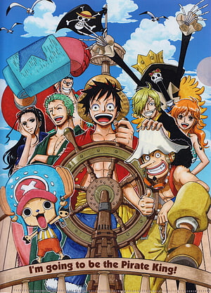 One Piece Straw Hat Pirates Crew Group Portrait on Ship Deck HD phone wallpaper