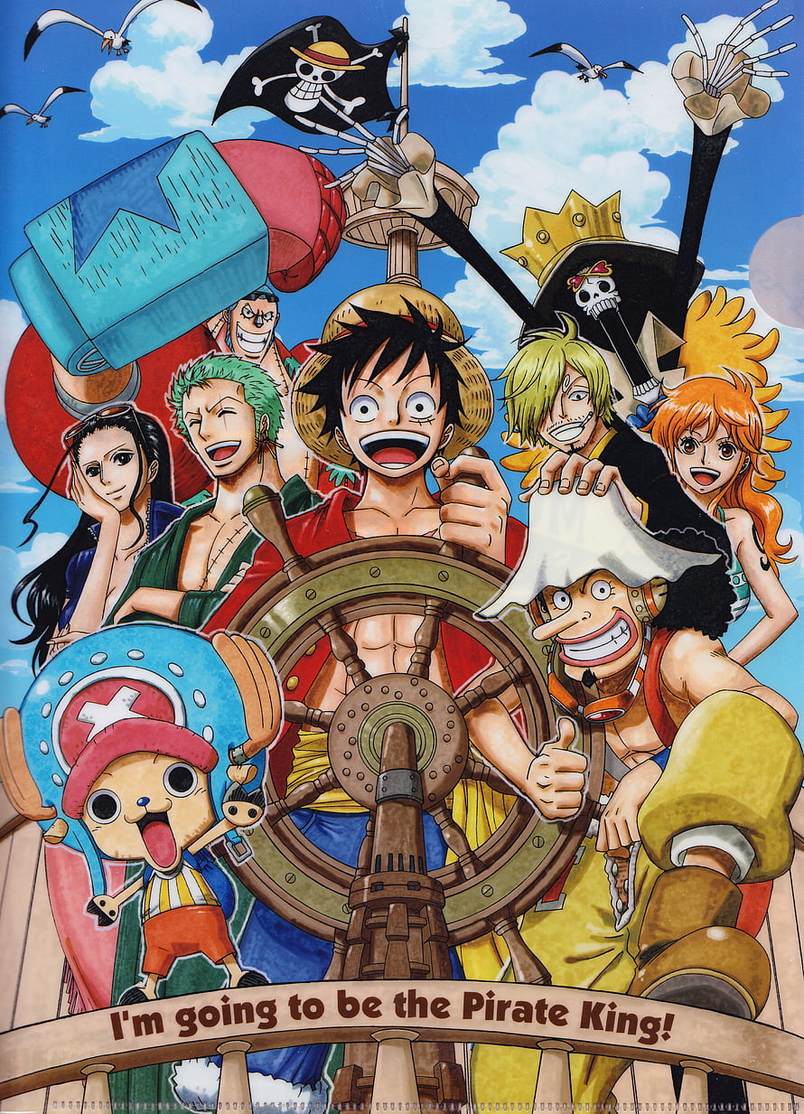One Piece Straw Hat Pirates Crew Group Portrait on Ship Deck HD phone wallpaper