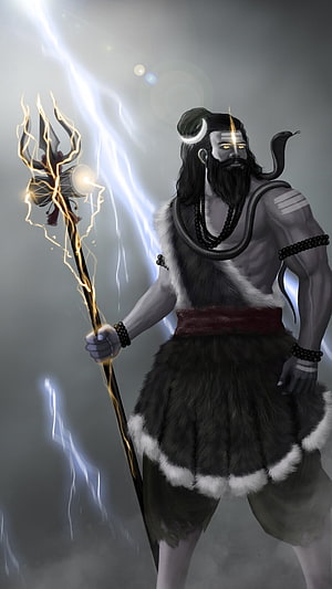 Lord Shiva Digital Art Wallpaper Featuring Trishul, Crescent Moon, and Serpent HD phone wallpaper